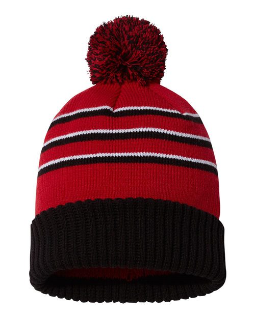 Richardson - Stripe Pom Cuffed Beanie